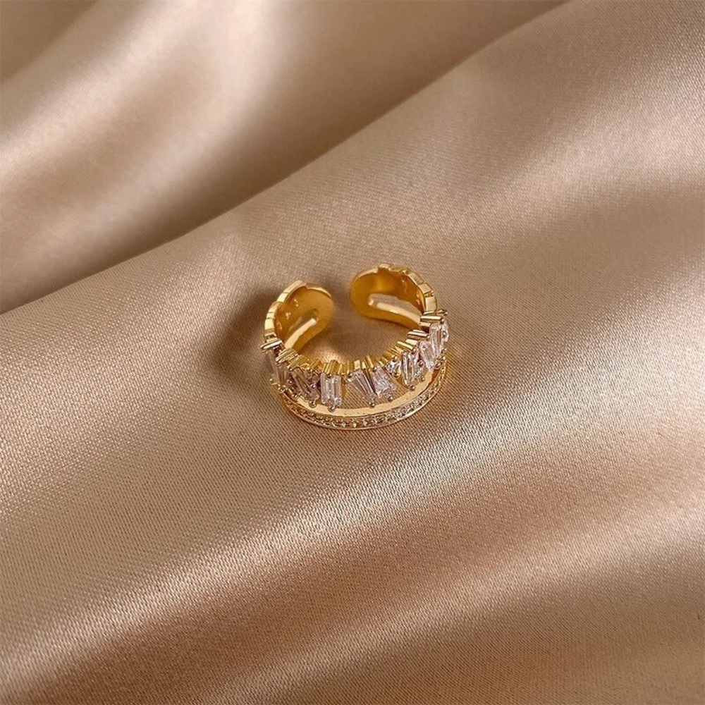 NEW 14K Gold Plated Diamond Double Banded adjustable Ring - Picture 4 of 4